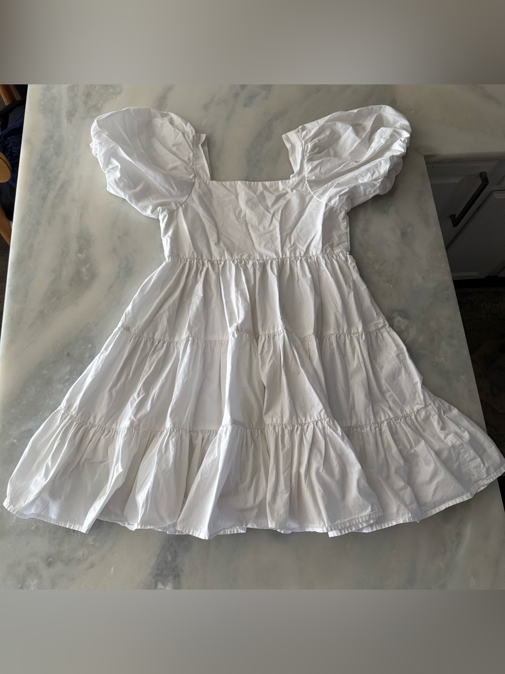 Oak + Fort white puff sleeve babydoll dress in size Extra Small